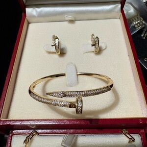 Gold Pave Nail Bracelet and Hoop Earring Set